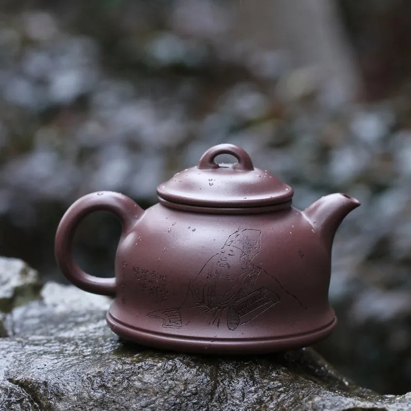 Zanghutianxia Yixing Purple Clay Pot Handmade Carving Kung Fu Teaware Single Pot Raw Ore Sky Blue Mash Handmade Teapot Runyuan P