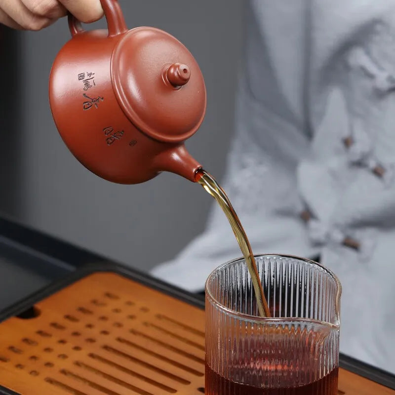 Zanghutianxia Yixing Purple Clay Pot Handmade Carving Sketch Kung Fu Teaware Single Pot Raw Ore Dahongpao Tea Teapot Xi on the E