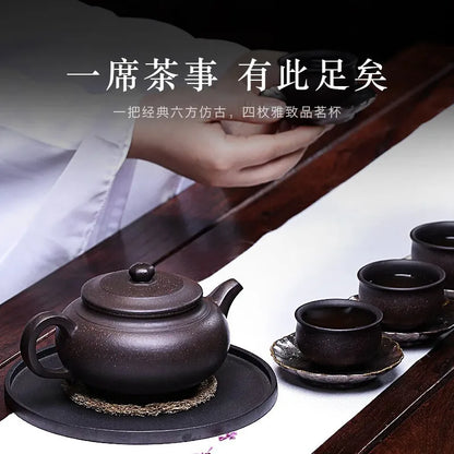 Zanghutianxia Yixing Purple Clay Pot Handmade Famous Teapot Kung Fu Household Tea Set Large Capacity Archaized Pot Hexagonal Ant