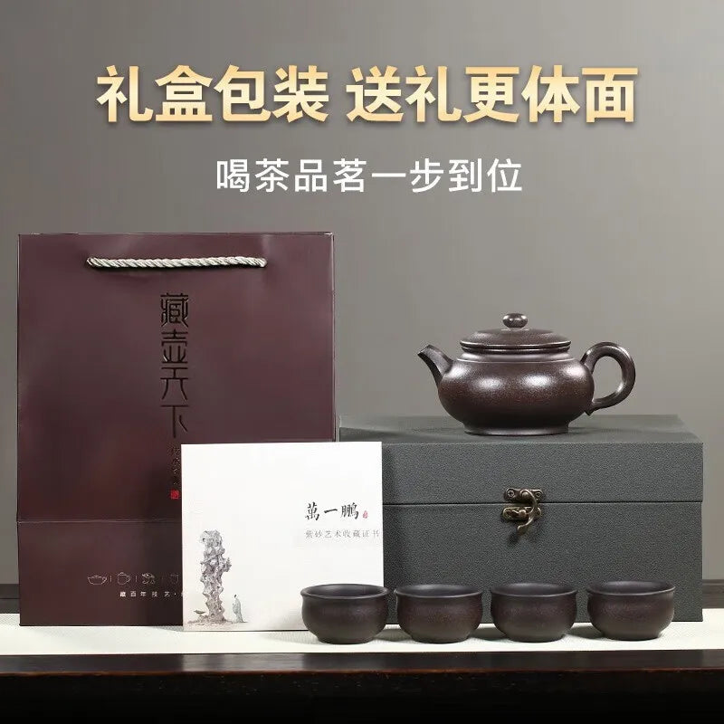 Zanghutianxia Yixing Purple Clay Pot Handmade Famous Teapot Kung Fu Household Tea Set Large Capacity Archaized Pot Hexagonal Ant