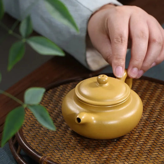 Zanghutianxia Yixing Purple Clay Pot Handmade Kung Fu Teaware Single Pot Raw Ore Golden Yellow Segment Mud Small Capacity Househ