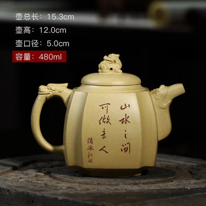 Zanghutianxia Yixing Purple Clay Pot Large Capacity Square Pot Handmade Purple Clay Tea Set Raw Ore Benshan Green Clay Teapot Fa