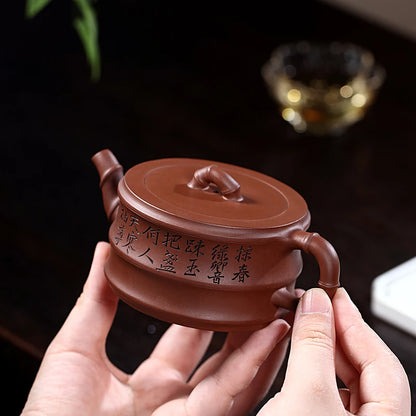 Zanghutianxia Yixing Purple Clay Teapot Famous Handmade Carved Tea Set Crude Ore Old Purple Clay Household Teapot Yi Pin Bamboo