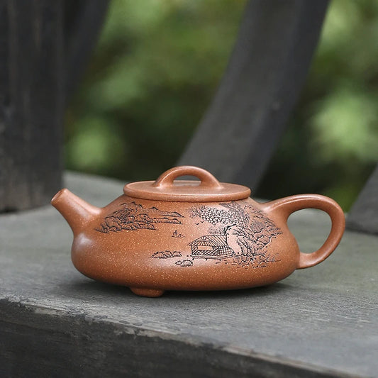 Zanghutianxia Yixing Purple Clay Teapot Handmade Carved Kung Fu Tea Set Raw Ore Cold Golden Handmade Teapot Eight Square Shipiao