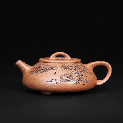 Zanghutianxia Yixing Purple Clay Teapot Handmade Carved Kung Fu Tea Set Raw Ore Cold Golden Handmade Teapot Eight Square Shipiao