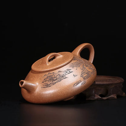 Zanghutianxia Yixing Purple Clay Teapot Handmade Carved Kung Fu Tea Set Raw Ore Cold Golden Handmade Teapot Eight Square Shipiao