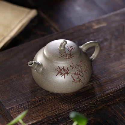 Zanghutianxia Yixing Purple Clay Teapot Handmade Carved Kung Fu Tea Set Raw Ore Green Segment Mud Small Capacity Teapot Bamboo F