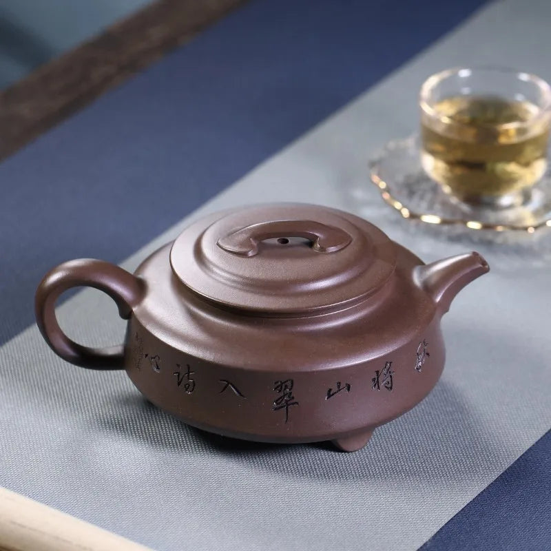 Zanghutianxia Yixing Purple Clay Teapot Handmade Carved Purple Sand Tea Set Raw Ore Purple Clay Household Teapot Zhou Pan Tea Po