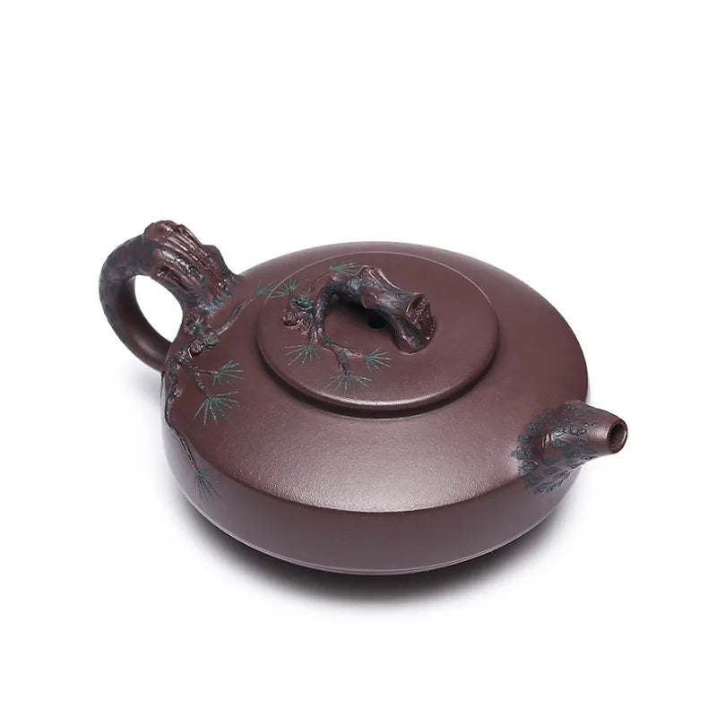 Zanghutianxia Yixing Purple Clay Teapot Handmade Kung Fu Tea Set Flower Ware Pine, Bamboo, Wintersweet Raw Ore Deep Well Purple