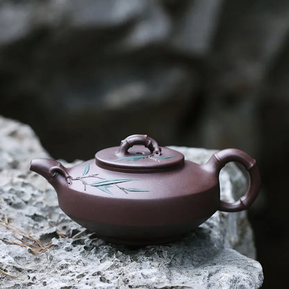 Zanghutianxia Yixing Purple Clay Teapot Handmade Kung Fu Tea Set Flower Ware Pine, Bamboo, Wintersweet Raw Ore Deep Well Purple