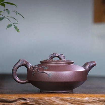 Zanghutianxia Yixing Purple Clay Teapot Handmade Kung Fu Tea Set Flower Ware Pine, Bamboo, Wintersweet Raw Ore Deep Well Purple