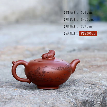 Zanghutianxia Yixing Purple Sand Pot Hand-Carved High-Grade Purple Sand Teaware Single Pot Raw Ore Red Skin Dragon Teapot Crouch