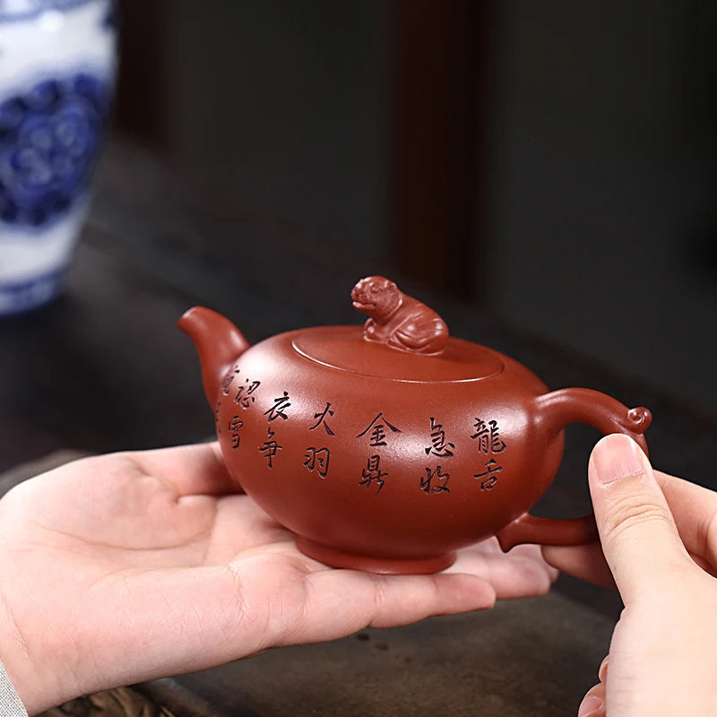 Zanghutianxia Yixing Purple Sand Pot Hand-Carved High-Grade Purple Sand Teaware Single Pot Raw Ore Red Skin Dragon Teapot Crouch