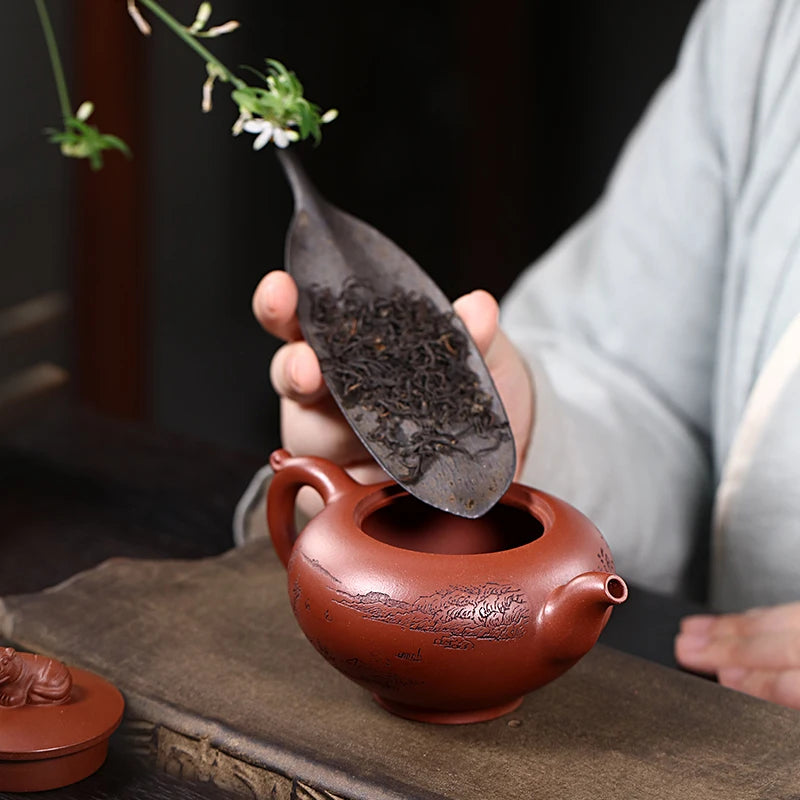 Zanghutianxia Yixing Purple Sand Pot Hand-Carved High-Grade Purple Sand Teaware Single Pot Raw Ore Red Skin Dragon Teapot Crouch