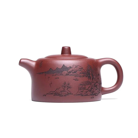 Zanghutianxia Yixing Purple Sand Pot Hand-Carved Purple Sand Teaware Single Pot Raw Ore Bottom Trough Clear Household Teapot Lan