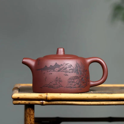 Zanghutianxia Yixing Purple Sand Pot Hand-Carved Purple Sand Teaware Single Pot Raw Ore Bottom Trough Clear Household Teapot Lan