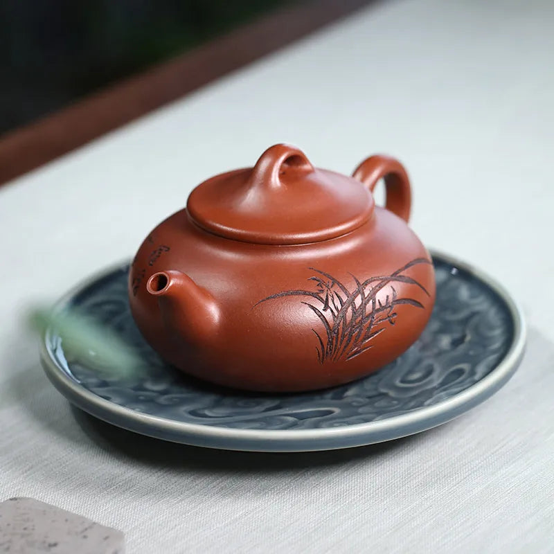 Zanghutianxia Yixing Purple Sand Pot Hand-Carved Teapot Raw Ore Red Skin Dragon Purple Sand Teaware Single Pot Clear Shadow Clea