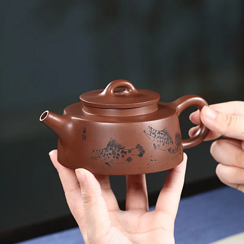 Zanghutianxia Yixing Purple Sand Teapot Handmade Carved Purple Sand Tea Set Crude Ore Old Purple Clay High-Grade Teapot Handmade