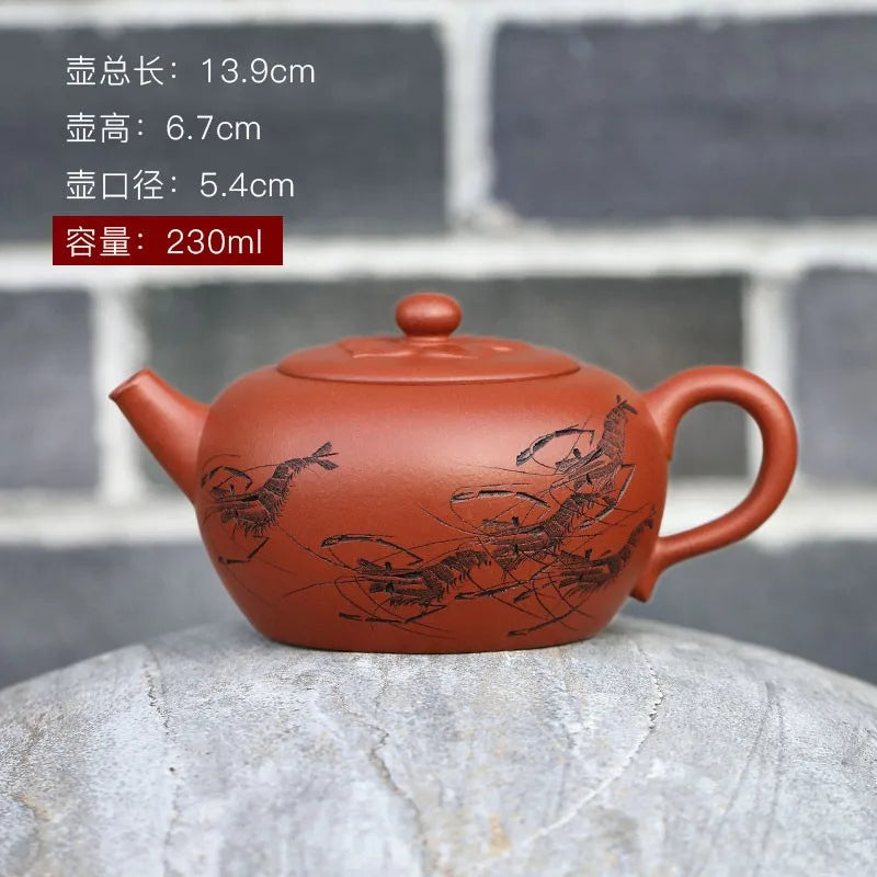 Zanghutianxia Yixing Purple Sand Teapot Raw Ore Red Leather Dragon Purple Sand Tea Set Handmade Carving Teapot Ruyi Jiushun Ruyi