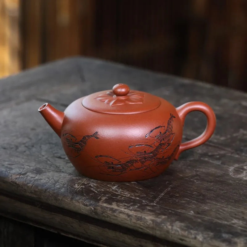 Zanghutianxia Yixing Purple Sand Teapot Raw Ore Red Leather Dragon Purple Sand Tea Set Handmade Carving Teapot Ruyi Jiushun Ruyi