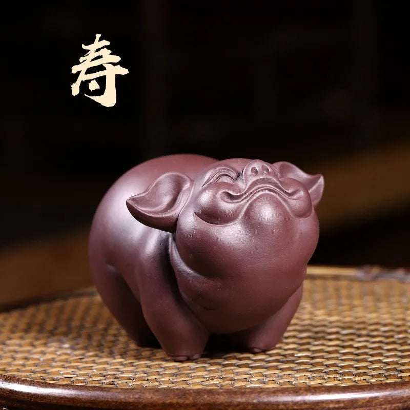 Zanghutianxia Yixing Raw Ore Purple Clay Lucky Pig Tea Ornaments Tea Table Decoration Five Blessings Tea Set Supportable Tea Cer