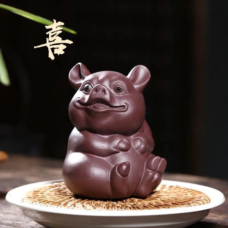 Zanghutianxia Yixing Raw Ore Purple Clay Lucky Pig Tea Ornaments Tea Table Decoration Five Blessings Tea Set Supportable Tea Cer