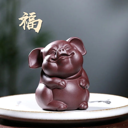 Zanghutianxia Yixing Raw Ore Purple Clay Lucky Pig Tea Ornaments Tea Table Decoration Five Blessings Tea Set Supportable Tea Cer