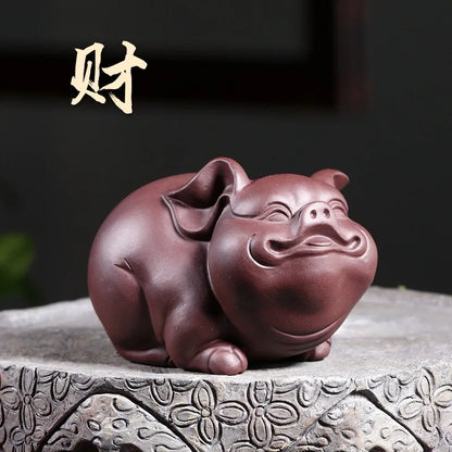 Zanghutianxia Yixing Raw Ore Purple Clay Lucky Pig Tea Ornaments Tea Table Decoration Five Blessings Tea Set Supportable Tea Cer