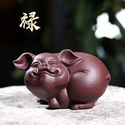 Zanghutianxia Yixing Raw Ore Purple Clay Lucky Pig Tea Ornaments Tea Table Decoration Five Blessings Tea Set Supportable Tea Cer