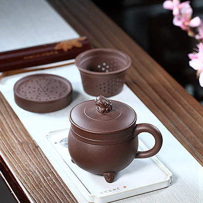 Zanghutianxia Yixing Zisha Cup Handmade Liner Filter Tea Water Separation Tea Cup with Cover with Base (1 Cup 1 Liner 1 Base) Li