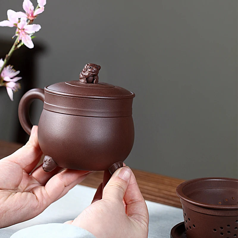 Zanghutianxia Yixing Zisha Cup Handmade Liner Filter Tea Water Separation Tea Cup with Cover with Base (1 Cup 1 Liner 1 Base) Li