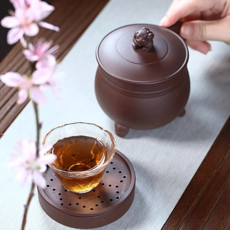 Zanghutianxia Yixing Zisha Cup Handmade Liner Filter Tea Water Separation Tea Cup with Cover with Base (1 Cup 1 Liner 1 Base) Li