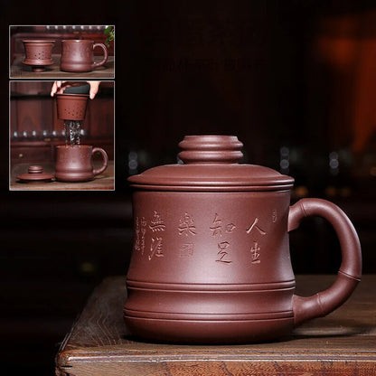 Zanghutianxia Yixing Zisha Cup Liner Filter Tea Cup Pure Handmade Men's Cup with Cover Raw Ore Bottom Trough Clear Office Cup