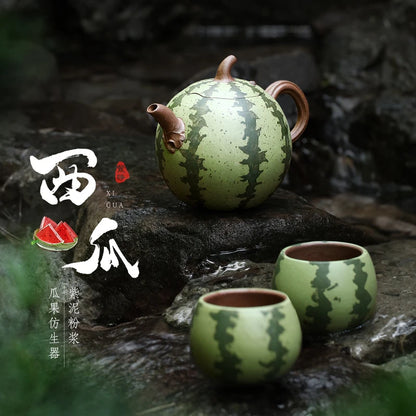 Zanghutianxia Yixing Zisha Teapot Bionic Watermelon Teapot Tea Set Handmade Flower Teapot Zisha Teapot Watermelon Pot One Pot Tw