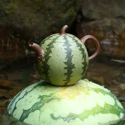 Zanghutianxia Yixing Zisha Teapot Bionic Watermelon Teapot Tea Set Handmade Flower Teapot Zisha Teapot Watermelon Pot One Pot Tw