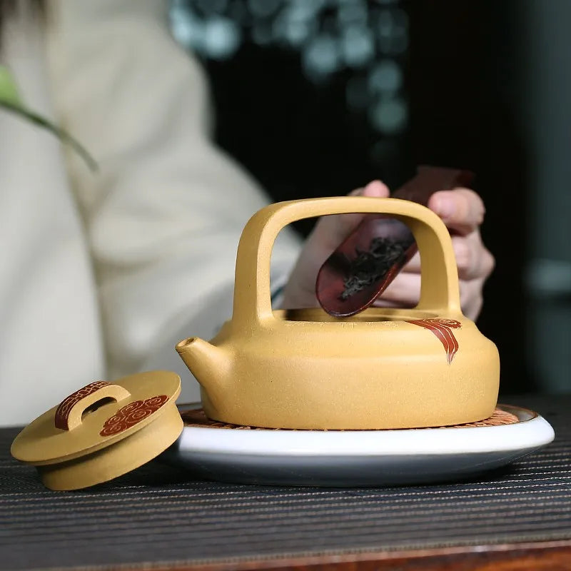 Zanghutianxia Yixing Zisha Teapot Famous Dai Chengguang Pure Handmade Teapot Tea Set Raw Ore Gold Segment Mud Xiangyun Lifting H