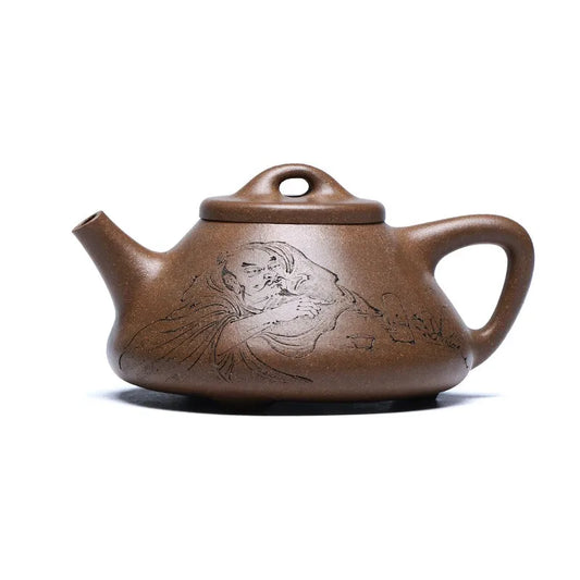 Zanghutianxia Yixing Zisha Teapot Famous Zhang Qian Hand-Carved Kung Fu Tea Set Handmade Teapot Raw Ore Old Section Clay Metallu