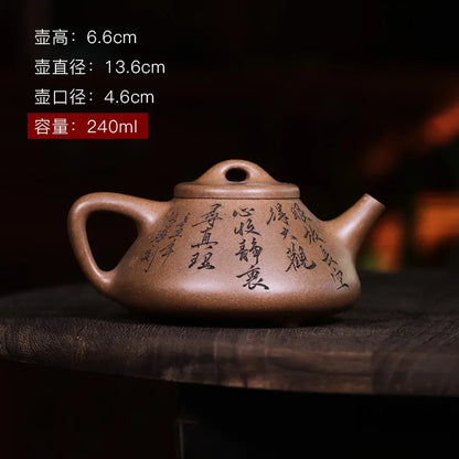 Zanghutianxia Yixing Zisha Teapot Famous Zhang Qian Hand-Carved Kung Fu Tea Set Handmade Teapot Raw Ore Old Section Clay Metallu