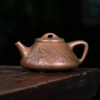 Zanghutianxia Yixing Zisha Teapot Famous Zhang Qian Hand-Carved Kung Fu Tea Set Handmade Teapot Raw Ore Old Section Clay Metallu