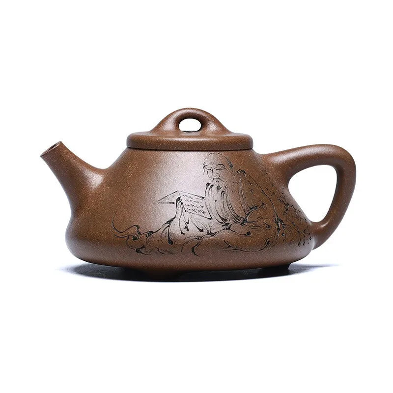 Zanghutianxia Yixing Zisha Teapot Famous Zhang Qian Hand-Carved Kung Fu Tea Set Handmade Teapot Raw Ore Old Section Clay Metallu