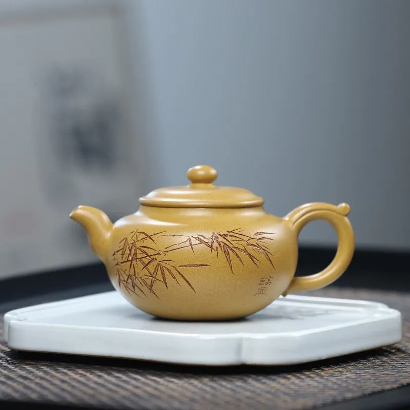 Zanghutianxia Yixing Zisha Teapot Handmade Carved High-Grade Teapot Raw Ore Gold Segment Mud Handmade Kung Fu Tea Set Tribute Be