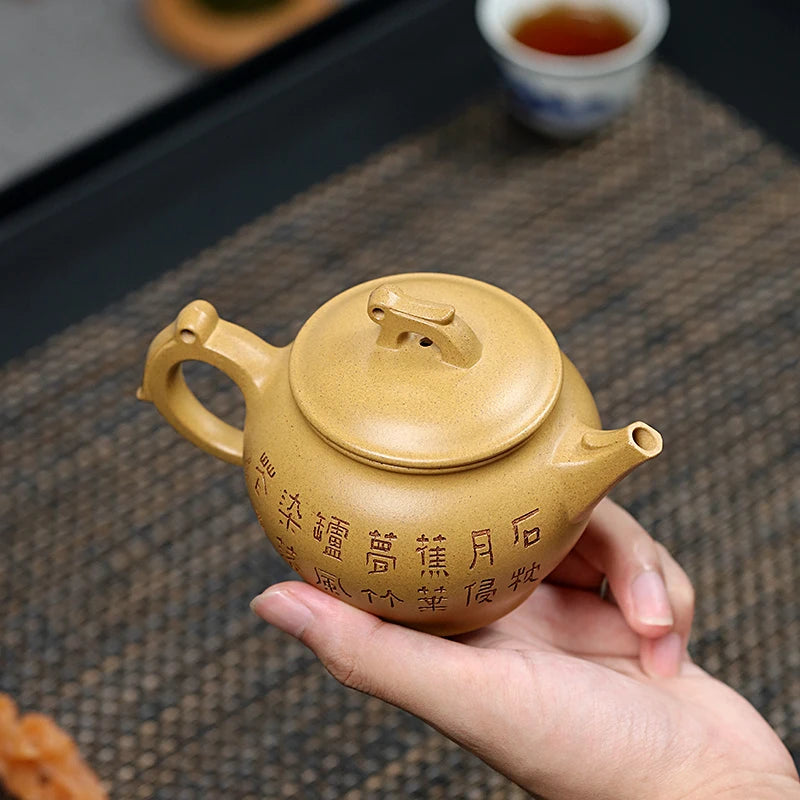 Zanghutianxia Yixing Zisha Teapot Handmade Carved High-Grade Teapot Raw Ore Gold Segment Mud Handmade Zisha Tea Set Jade Hare Ja