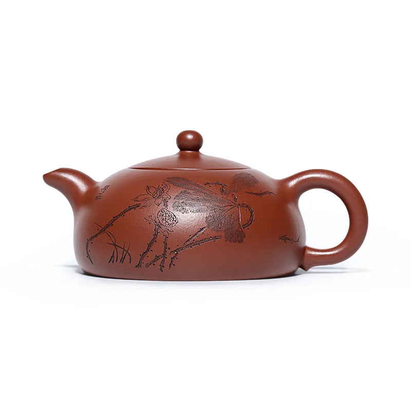 Zanghutianxia Yixing Zisha Teapot Handmade Carved High-Grade Zisha Tea Set Raw Ore Red Leather Dragon Full Handmade Teapot Cresc