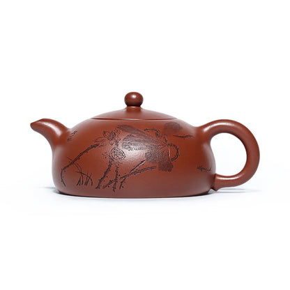 Zanghutianxia Yixing Zisha Teapot Handmade Carved High-Grade Zisha Tea Set Raw Ore Red Leather Dragon Full Handmade Teapot Cresc