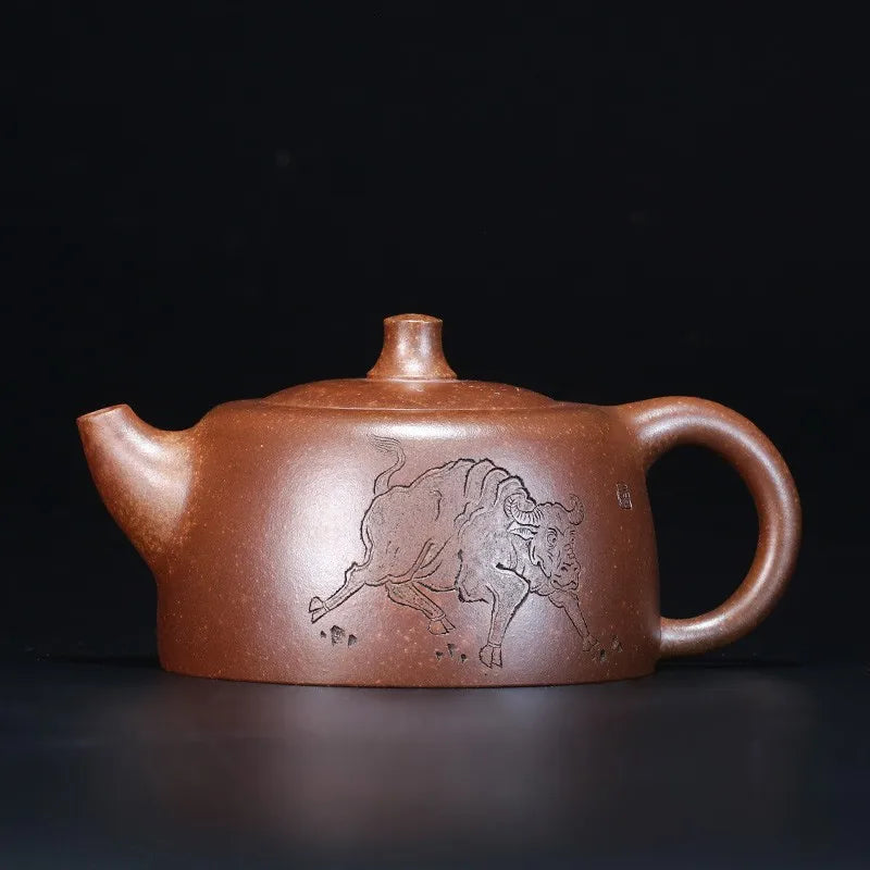 Zanghutianxia Yixing Zisha Teapot Handmade Carved Kung Fu Teaware Single Pot Raw Ore Keel Gold Sand Handmade Teapot