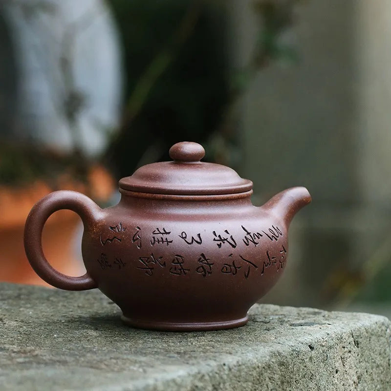 Zanghutianxia Yixing Zisha Teapot Handmade Carved Kung Fu Teaware Single Pot Raw Ore Keel Gold Sand Handmade Teapot