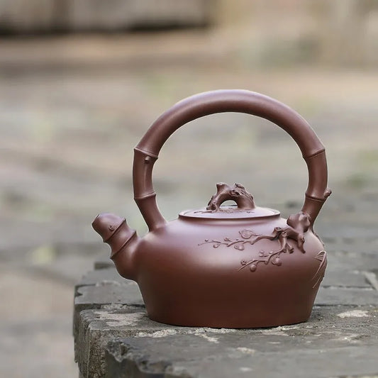 Zanghutianxia Yixing Zisha Teapot Handmade Decals Large Capacity Teapot Raw Ore Purple Clay Zisha Tea Set Plum and Bamboo Double