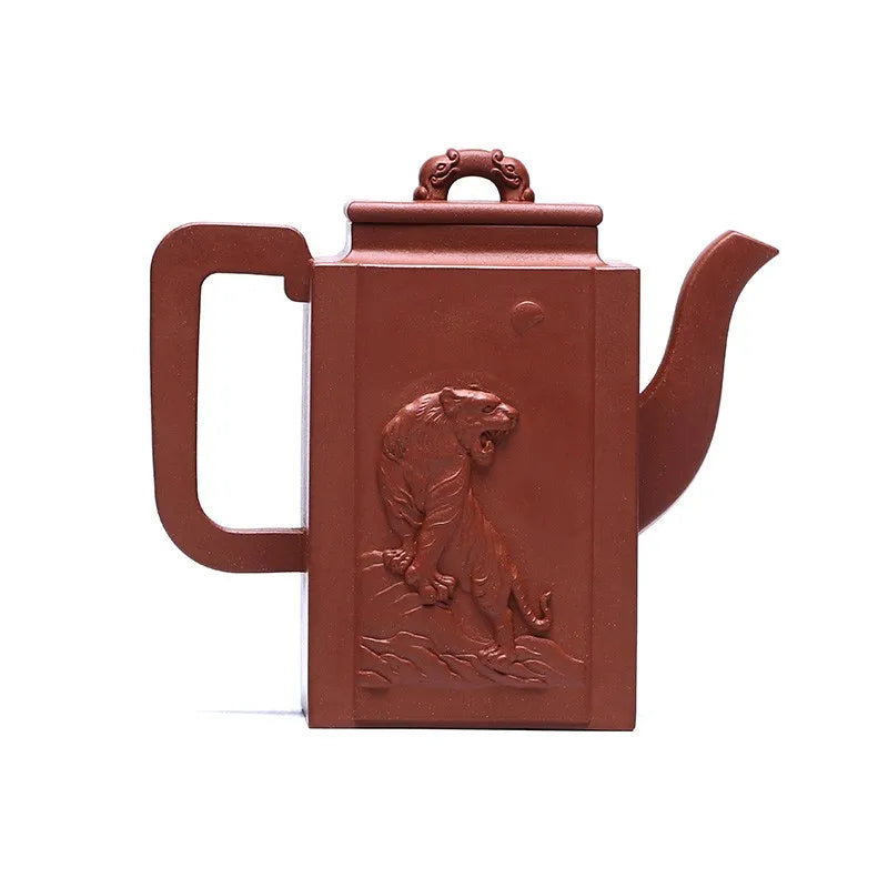 Zanghutianxia Yixing Zisha Teapot Handmade Relief Craft Teapot Raw Ore Red Plain Cement Zisha Tea Set Square Pot Xiongfeng Pot X