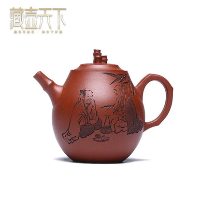 Zanghutianxia Yixing Zisha Teapot Pure Handmade Carved Teapot Raw Ore Descending Slope Mud Kung Fu Tea Set Teapot High Bamboo Ya