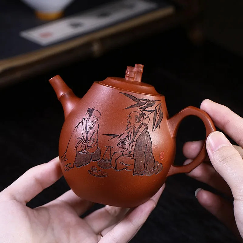 Zanghutianxia Yixing Zisha Teapot Pure Handmade Carved Teapot Raw Ore Descending Slope Mud Kung Fu Tea Set Teapot High Bamboo Ya